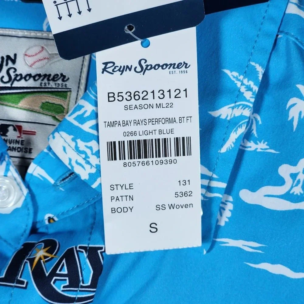 Reyn Spooner Tampa Bay Rays MLB Performance Hawaiian Shirt Mens Small Light Blue - Picture 6 of 10
